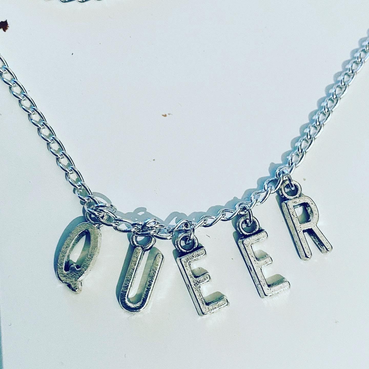 QUEER xs chain lettering choker necklace. Measures 45cm in length. on…