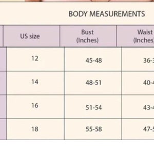 Op de afbeelding: Maattabel met US-maten, borstmaten in inches en taillematen in inches voor de maten XXL, 3XL, 4XL en 5XL.