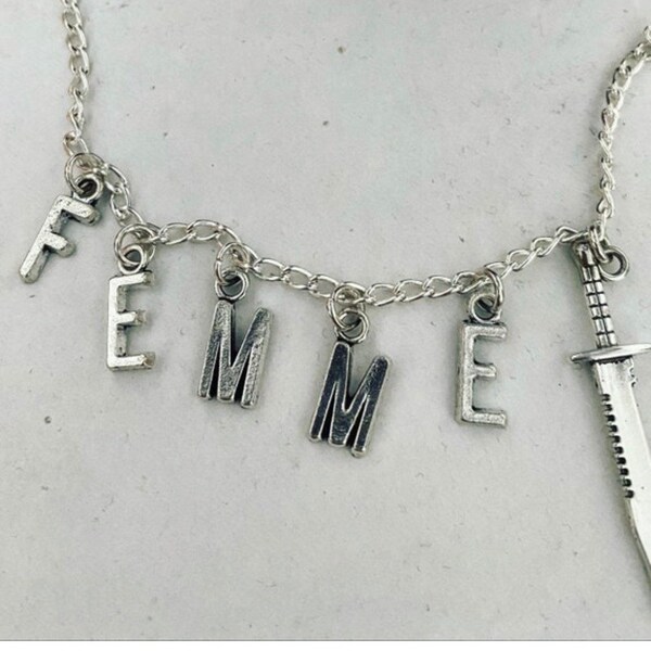 FEMME lettering chain necklace, 1 available#giftidea #tuff #femme #femmes #gayinterest #feminine #boys #gender #transgender #trans #jeweller