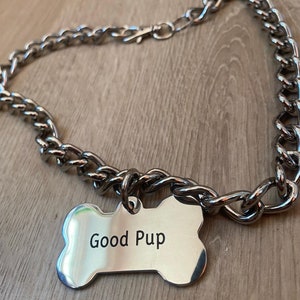 GOOD PUP heavy duty neck chain. Full stainless steel with super thick dog tag and black laser engraving.