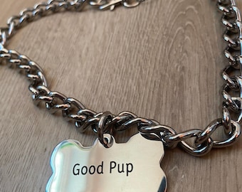 GOOD PUP heavy duty neck chain. Full stainless steel with super thick dog tag and black laser engraving.