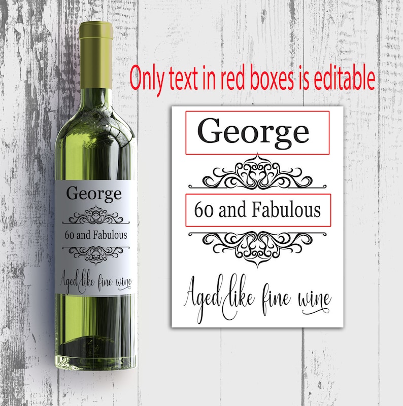 60th birthday gift idea birthday wine label printable etsy
