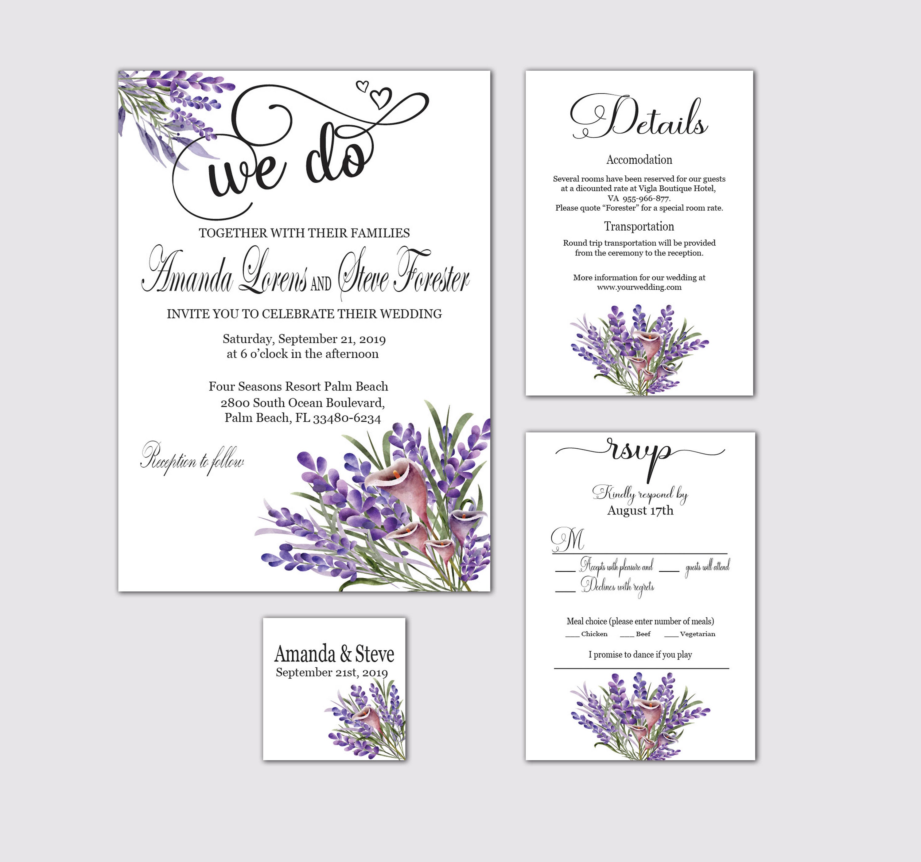 Lavender Wedding Invitation Template Invitation Maker PDF Purple