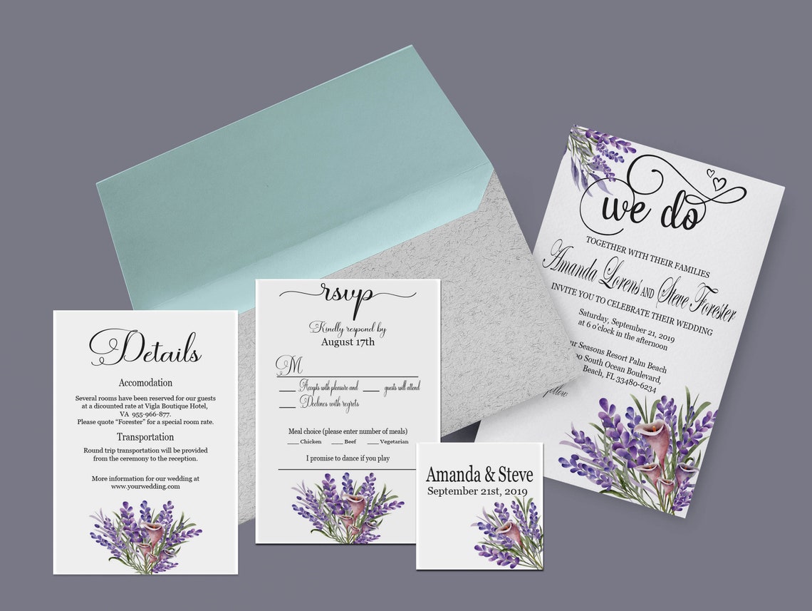 Lavender Wedding Invitation Template Invitation Maker PDF Purple
