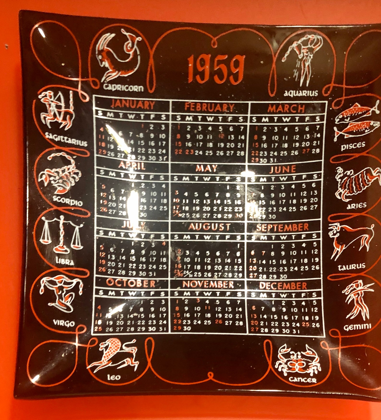 1959 Chinese Zodiac Calendar Trinket Dish Etsy