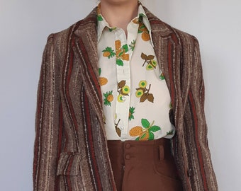 Vintage 1970s Tweed Blazer| Retro Wool Suit Jacket| Women's Blazer| Brown, Red  Grey, Vertical Striped| Striped Jacket