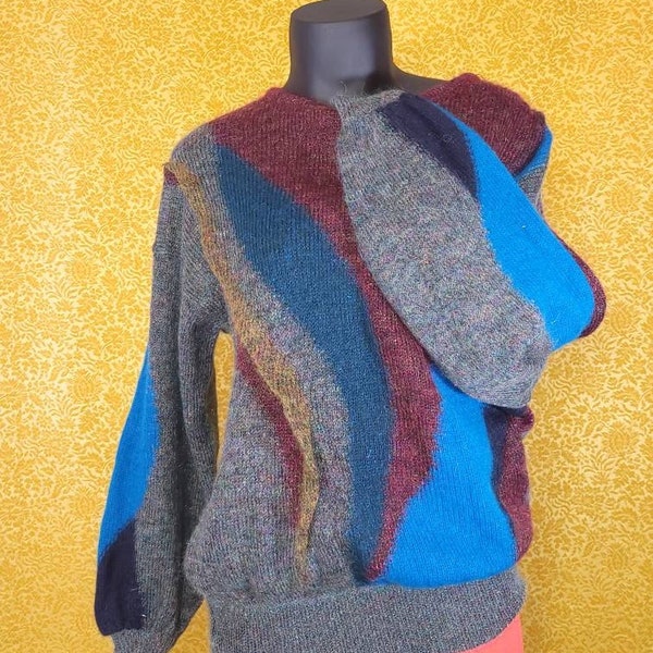 Vintage Mohair Sweater | Unique Escada Sweater Circa 1980's | Abstract Pattern| Bold Bright Colorful Cozy | Small