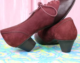 Burgundy Camper Shoes | Oxford Style Tie Shoes / Loafers / | Kitten Heels | Leather and Suede | Size 36 / 5 1/2