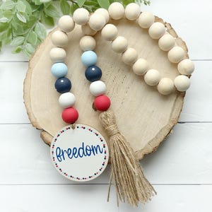 4th of July Wood Bead Garland: Patriotic Tiered Tray Decor