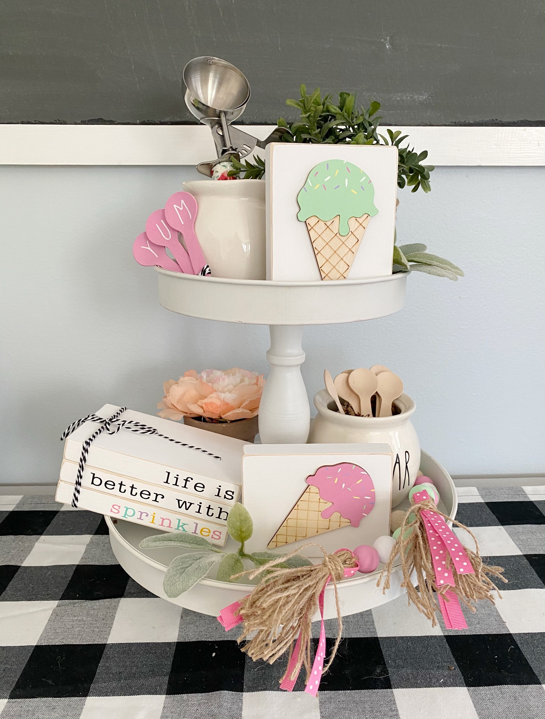 Ice Cream Tiered Tray Book Stack Summer Tray Wood Decor Etsy