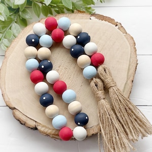 Patriotic Wood Bead Garland: 4th of July Tiered Tray Decor