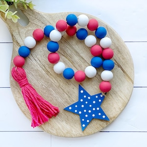 Patriotic Wood Bead Garland: 4th of July Tiered Tray Decor