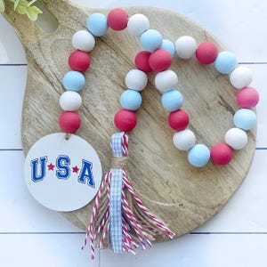 Patriotic Wood Bead Garland: 4th of July Tiered Tray Decor