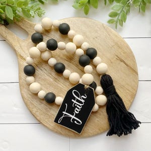 Faith Wood Bead Garland: Boho Farmhouse Tiered Tray Decor