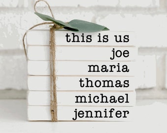 This Is Us Wood Book Stack, Custom Family Book Stack With Names, Wood Book Bundle, Custom Family Gift, Personalized Gift For Mom