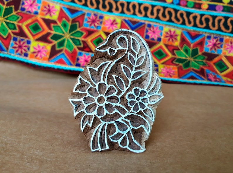 Ethnic Flower Pattern Stamp Textile Cards Print Handmade Ethnic Crafts. Pottery Wooden Handcarved Stamp For Block Printing Leather