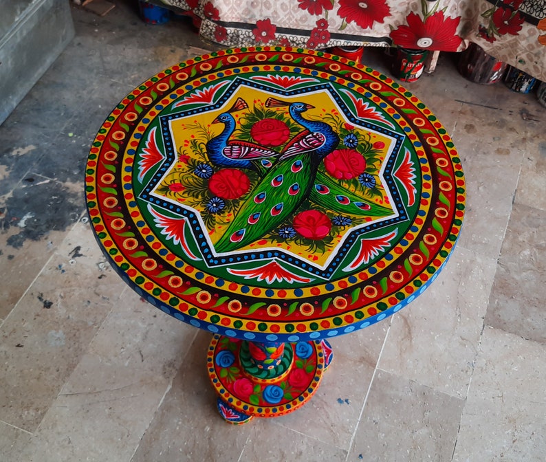 Pakistani Truck Art Style Decor. Round Coffee Table Etsy