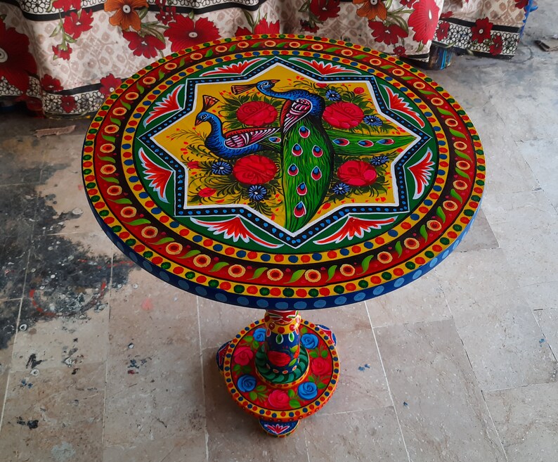 Pakistani Truck Art Style Decor. Round Coffee Table Etsy