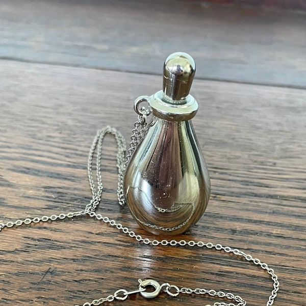 Vintage Halston Silver Perfume Bottle Necklace “Fragrance Jewel” Gift Bottle Designed by Elsa Peretti