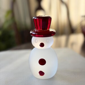 Vintage Blenko Snowman Frosted Glass  Red Buttons and Hat