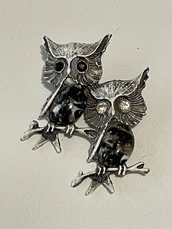 Vintage Maderia Creations Perched Owls Rhinestone 