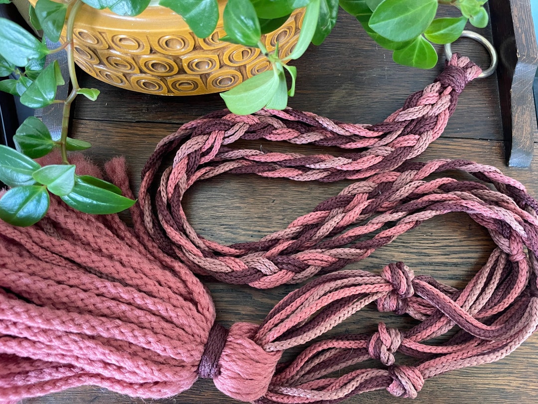 Vintage MCM Boho 1970s Macramé Plant Holder Burgundy Shades Weight ...
