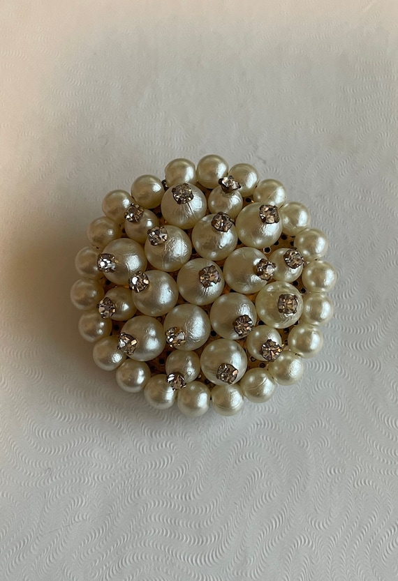 Vintage Stunning Faux Pearl Crystals Rhinestones … - image 1