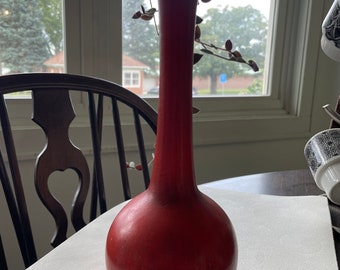 Vintage Royal Haeger Pottery MCM Red and Black Mod Bud Vase R1919  10.5”