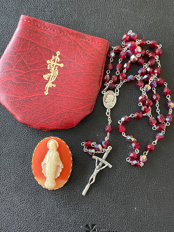 Vintage Red Rosary Pope John Paul II Catholic Collectibles Art ...