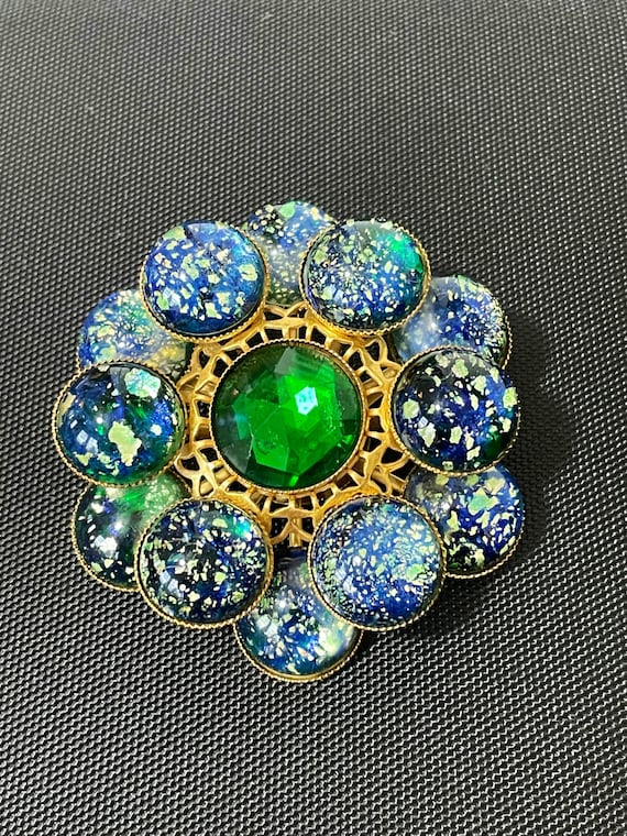 Vintage Green and Blue Gold Foiled Cabochon with C