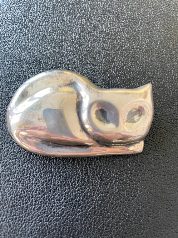 Vintage Mexico 925 Sterling Silver Cat Sleeping Re