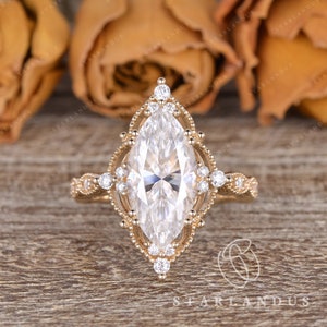 MAIDEN R-167 リング お箱なし Size Choice 2ct Marquise Moissanite Engagement Ring Unique