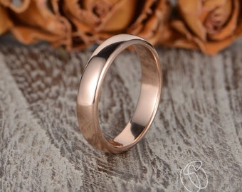 Rose Gold Wedding Band Women Wedding Ring Mens Wedding Band Unisex Solid 14K Rose Gold Band Minimalist Simple Stacking Engraving Comfort Fit