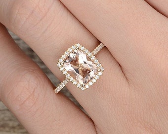 Morganite Engagement Ring Cushion Cut Morganite Ring Rose Gold Anniversary Classic Wedding Ring Promise Ring Bridal Diamond Moissanite Women