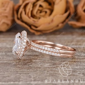 2ct Moissanite Ring Hidden Halo Bridal Set 2pcs Oval Cut Engagement Ring Rose Gold Wedding Ring Claw Prongs Stacking Ring Anniversary Gift