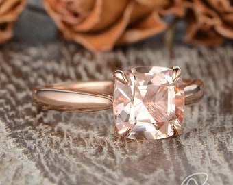 Cushion Cut Morganite Ring Morganite Engagement Ring Solitaire Engagement Ring Claw Prongs 8mm 2ct Morganite Ring Simple Wedding Bridal Ring