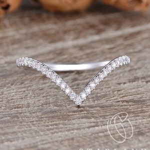 Custom Chevron Wedding Band Rose Gold Band Women Diamond Band V Shaped Dainty Ring Enhancer Stacking Ring Anniversary Her Gift Thin Matching