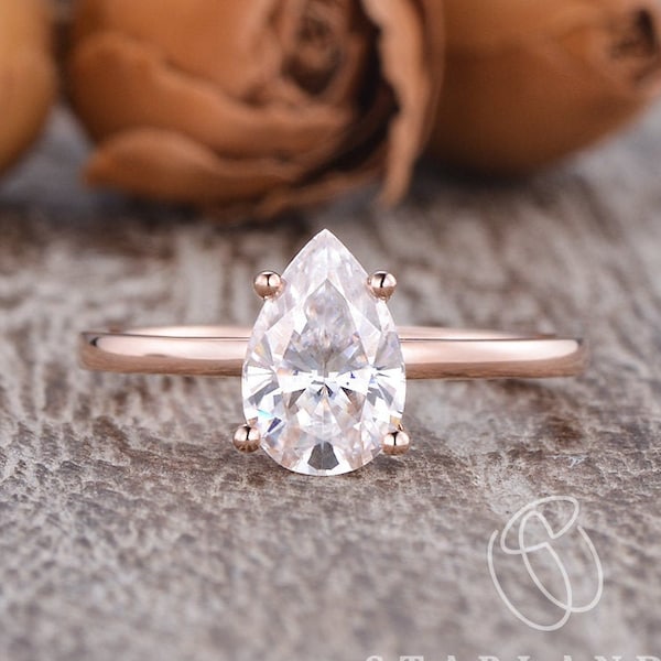 1ct to 3ct Pear Shaped Moissanite Engagement Ring Solitaire Engagement Ring Colorless Moissanite Wedding Ring Minimalist Size Choice Ring