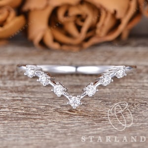 Cluster Wedding Band Women Custom Fit White Gold Wedding Band Women Unique Star Ring Enhancer Custom Curved Ring Personalized Ring Guard