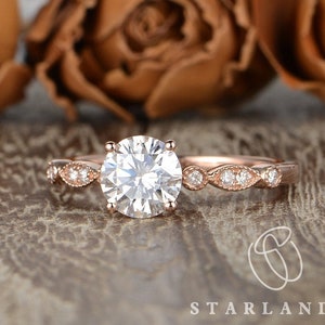 1ct Moissanite Engagement Ring Rose Gold Art Deco Solitaire Engagement Ring Wedding Ring For Women Bridal Anniversary Simple Moissanite Ring