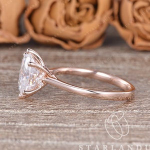Hidden Halo 3ct Oval Moissanite Engagement Ring Rose Gold Flower Setting Ring 6 prongs Wedding Ring Oval Solitaire Ring Promise Ring Women