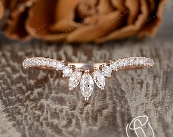 Custom Curved Matching Band Marquise Moissanite Wedding Band