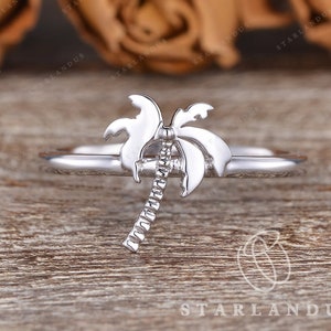 Palm Tree Ring White Gold Engagement Ring Unique California Paradise Palms Summer Ring Nautical Ring Nature Jewelry Caribbean Ring Dreaming