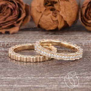 2pcs Couple Rings Set Gold Vintage Floral Ring Moissanite Wedding Ring Set His and Hers Rings Wedding Band Promise Rings For Men and Women