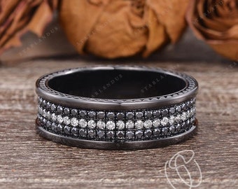 Black Gold Wedding Band Men Black Moissanite Promise Ring for Men