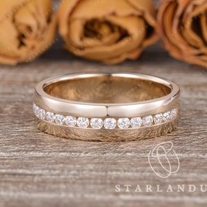 0.5ct Channel Set Diamond Wedding Band Mens Minimalist Ring 6mm Wedding Band Solid 14K Gold Ring Moissanite Wedding Band Women Promise Ring