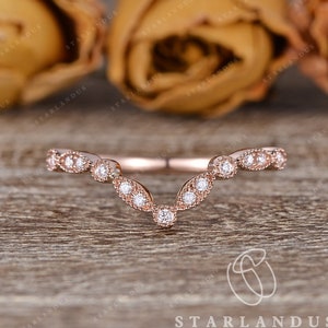 Art Deco Wedding Band Women Rose Gold Wedding Ring Retro Antique Chevron Band Matching Antique Wedding Band Stacking Gift Promise For Her