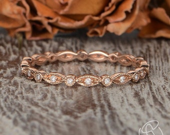 Art Deco Band Moissanite Wedding Band Rose Gold Ring Women Retro Matching Full Eternity For Women Mini Stacking Anniversary Gift Promise