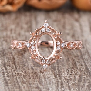 Custom Ring Setting Rose Gold Engagement Ring Art Deco Semi Mount Antique Ring Setting Milgrain Vine Vintage Style Jewelry Cluster Oval