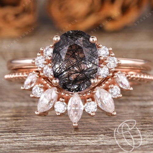 Salt and Pepper Quartz Rings 2pcs Mystic Flower Black Etsy